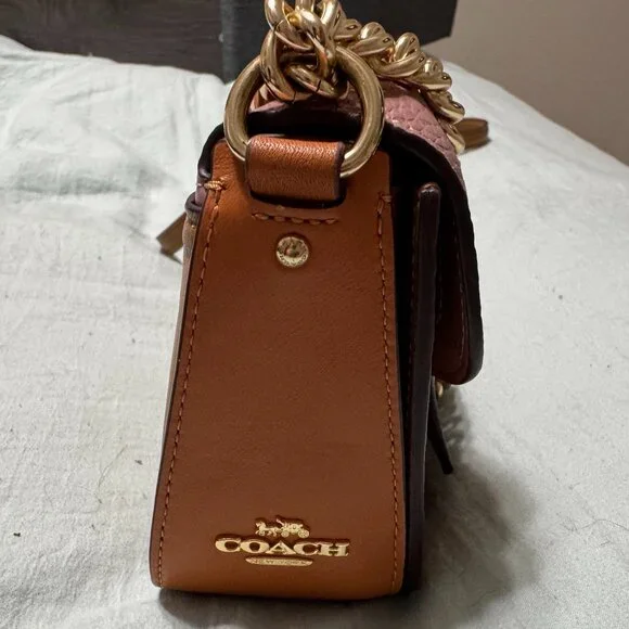 RARE Coach Colorblock Pebble Leather Shoulder Bag – Pink/Tan with Chain Strap - Picture 6 of 9